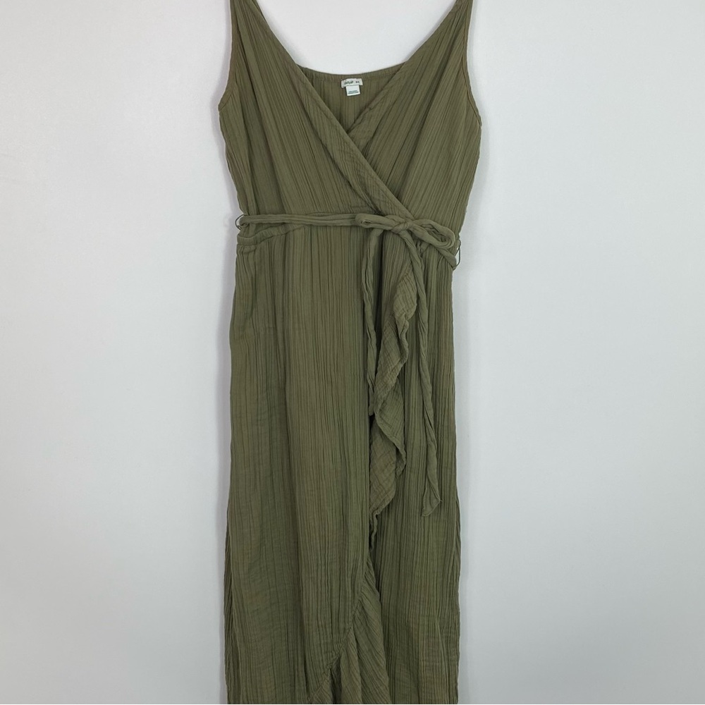 Aerie dress green wrap dress with waist tie adjustable - Picture 4 of 14